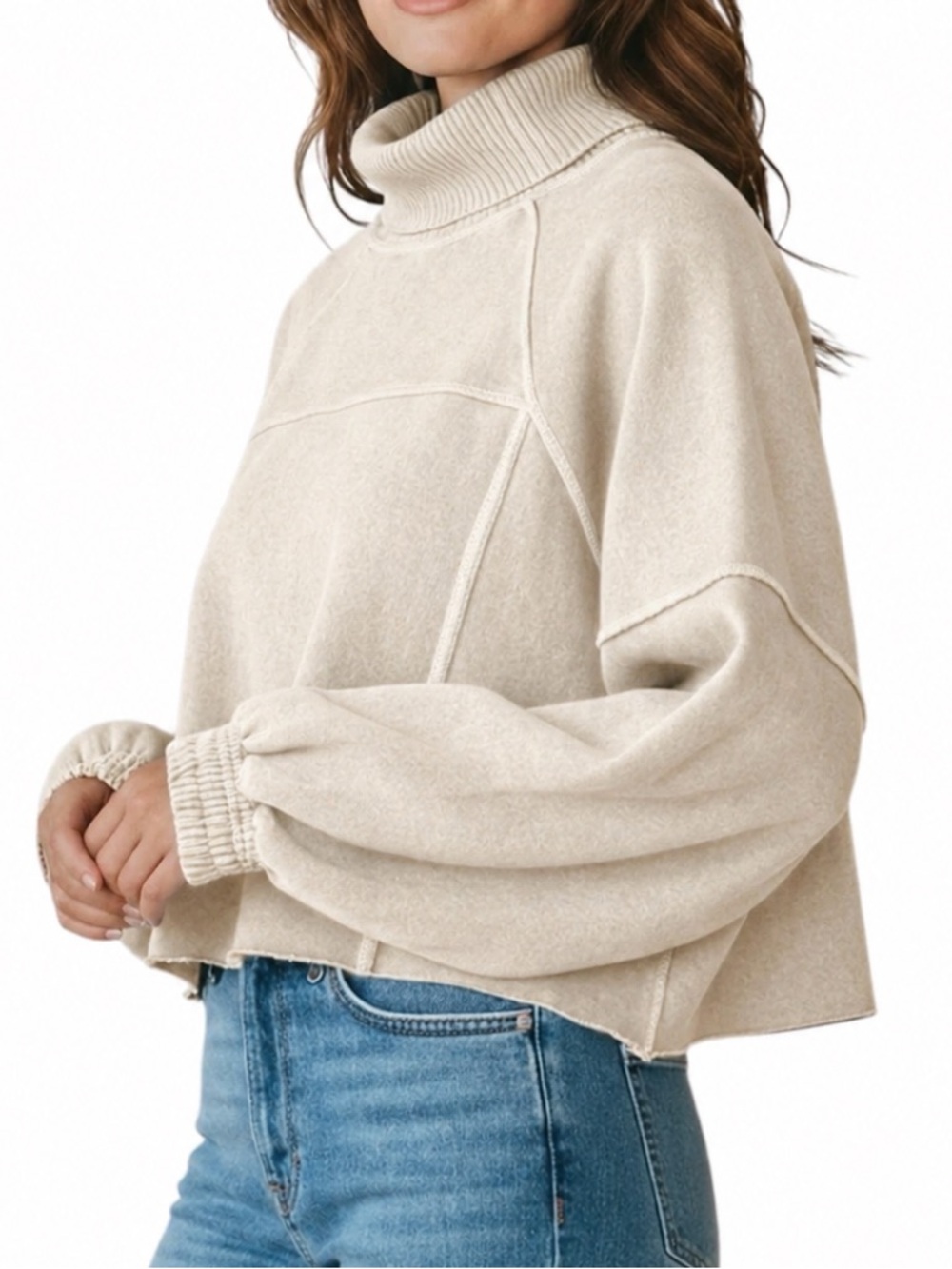 Aerie Oatmeal Cropped Mock Knit‎ Cozy Sweater XS